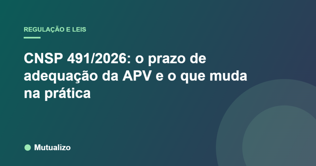 CNSP 491/2026: o prazo de adequação da APV e o que muda na prática